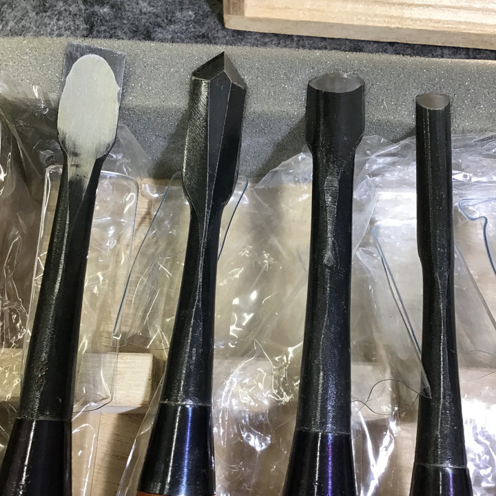 【美品】3代目船津舟弘 叩き鑿 彫刻 10本組 化粧箱入り【桶川店】