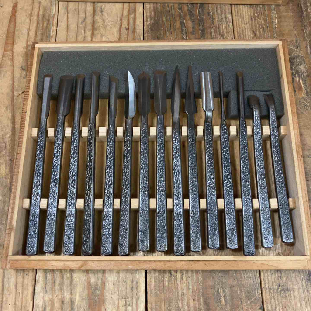 【美品】彫清 彫刻刀 共柄 15本組 道※備考欄要確認【所沢店】