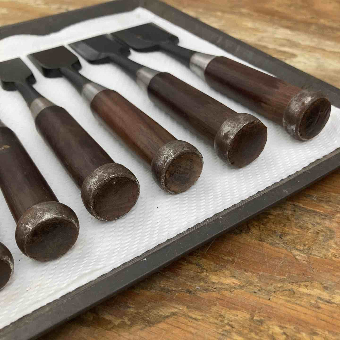 【中古品】　「月市弘」銘 鑿 10本組 のみ 木工 大工道具 Japanise Chisel【柏店】