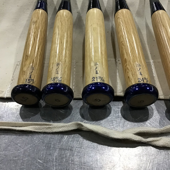 研綱 平鑿・浅丸鑿 8本組 収納袋付き 【川口店】