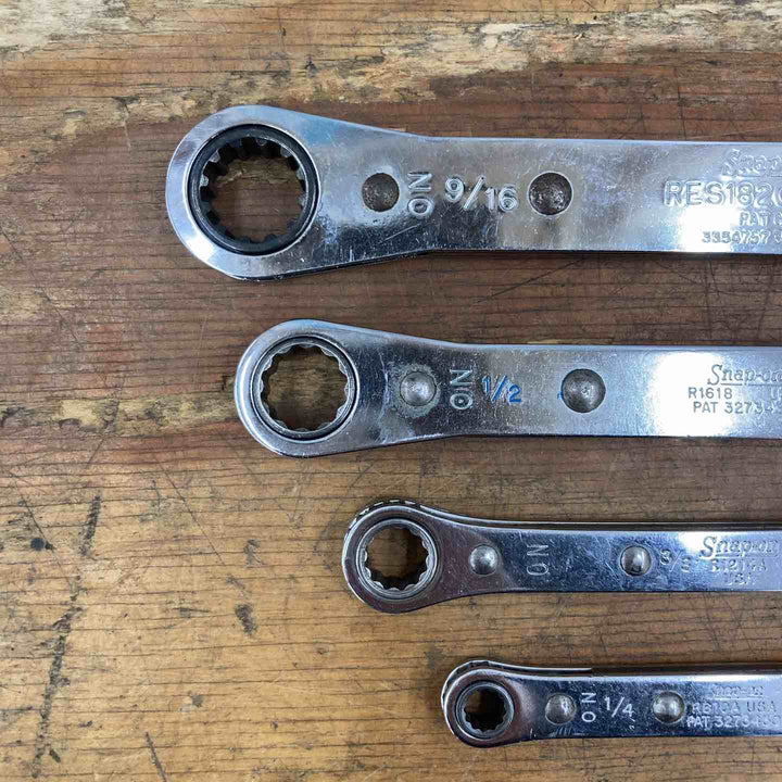 【中古品】▲スナップオン(Snap-on) 板ラチェット 4本セット R810A R1214A R1618 RES1820 旧ロゴ 1/4～5/8インチ【柏店】