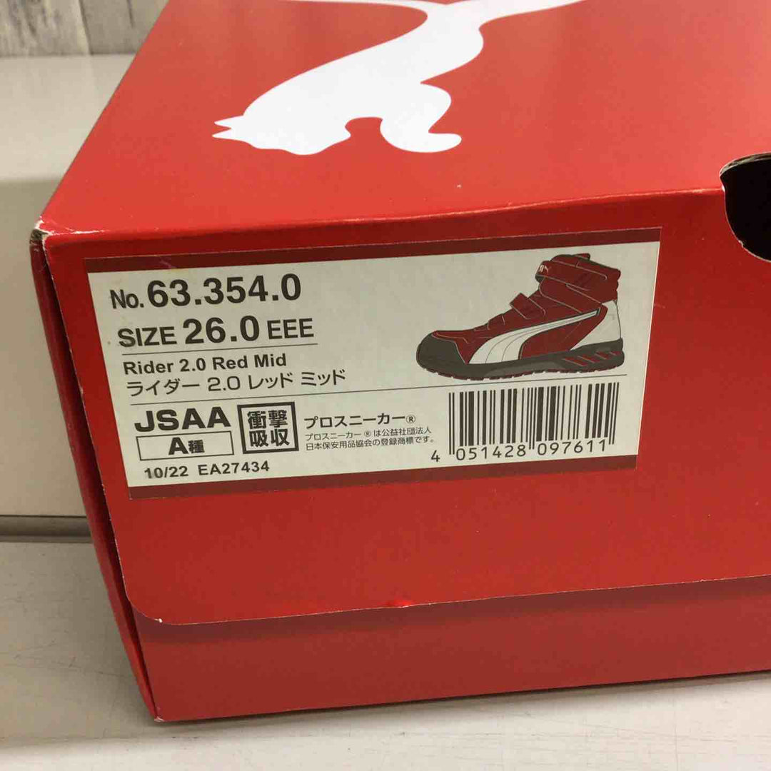 【未使用品】PUMA プーマ  安全靴 ライダー2.0 レッド ミッド 26.0cm 26センチ EEE【戸田店】