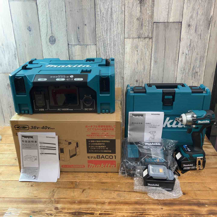 【未使用店頭展示品】 マキタ(makita)  まとめ売りセット コードレスインパクトレンチ DCACインバータ TW300DRGX BAC01 18V フルセット 【東大和店】