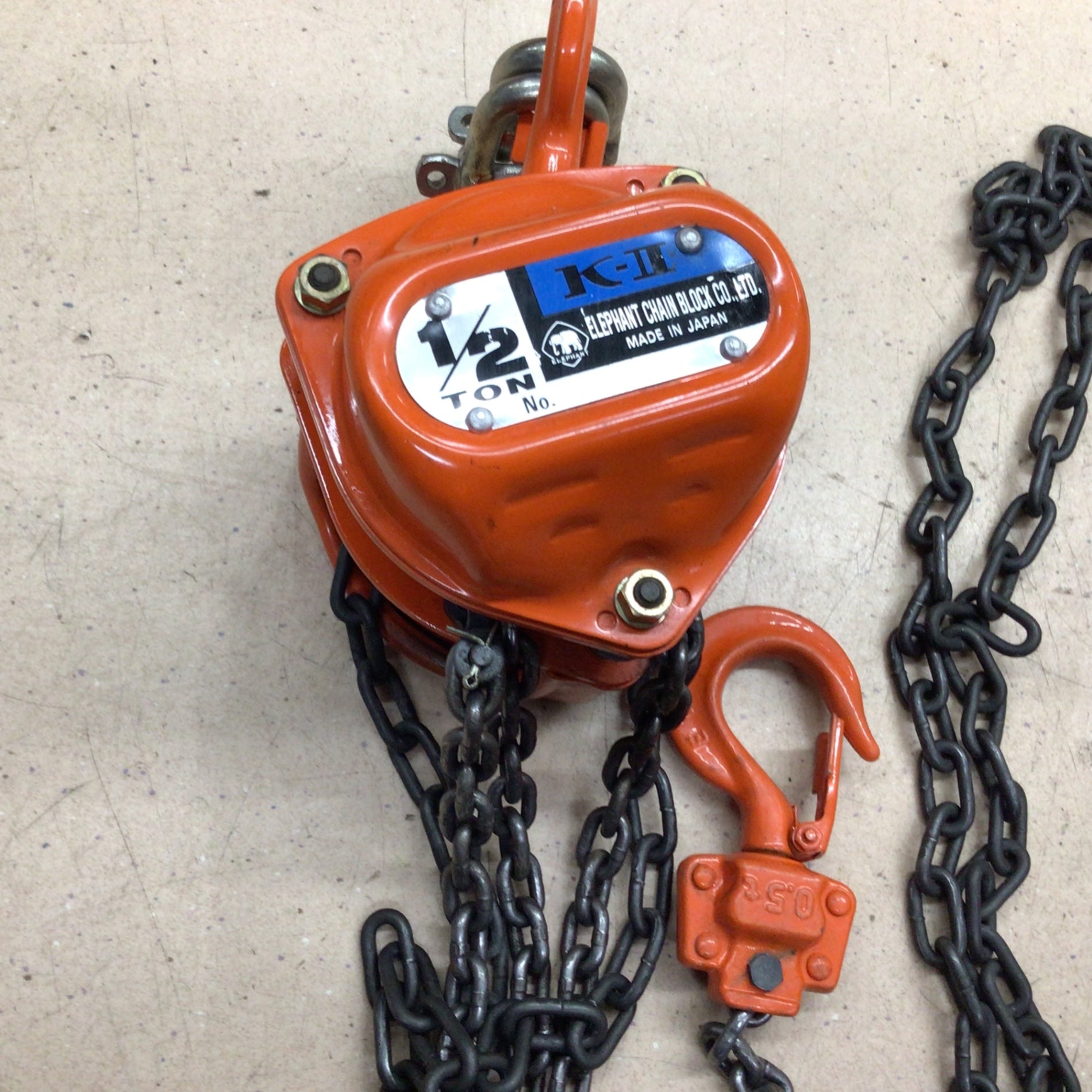 象印　エレファント　チェーンブロック　K-Ⅱ　0.5t　500kg　日曜大工 KZ30-262 ELEPHANT CHAIN BLOCK チェーンブロック K-Ⅱ 0.5ｔ 手動 吊り上げ