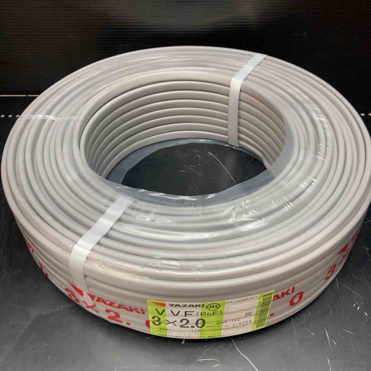 VVF2.0-3C 100m YAZAKI製 ④ ◇矢崎 VVFケーブル 2.0mm×3芯 100m巻 (灰色) VVF2.0mm×3C×100m YAZAKI