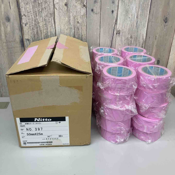 ▼日東電工(Nitto)床養生テープ さくら色 No.397 30巻 1箱 50mm×25ｍ 長期保管品②【戸田店】