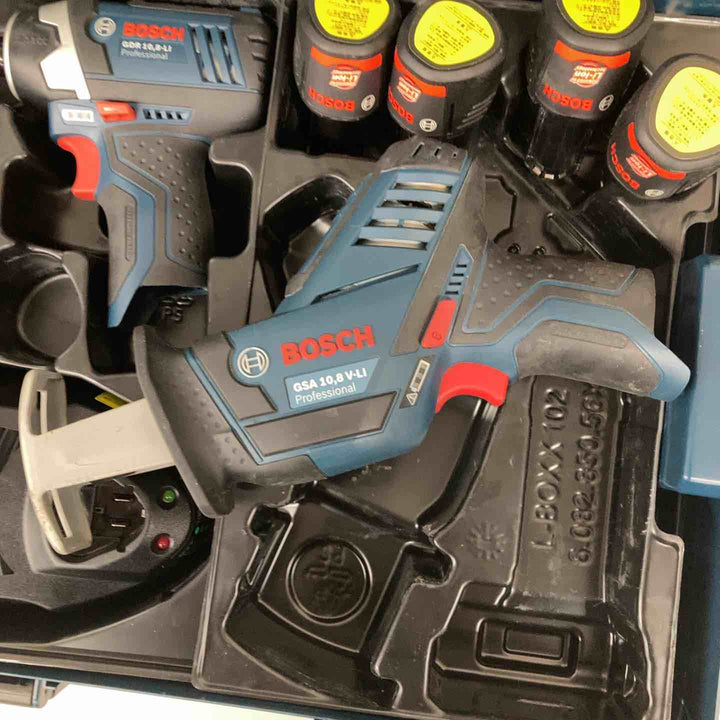 【039】【102】ボッシュ(BOSCH) コードレスセーバーソー GSA10.8V-LI + インパクトドライバー GDR10.8-LI + バッテリー4個 + 充電器セット【戸田店】