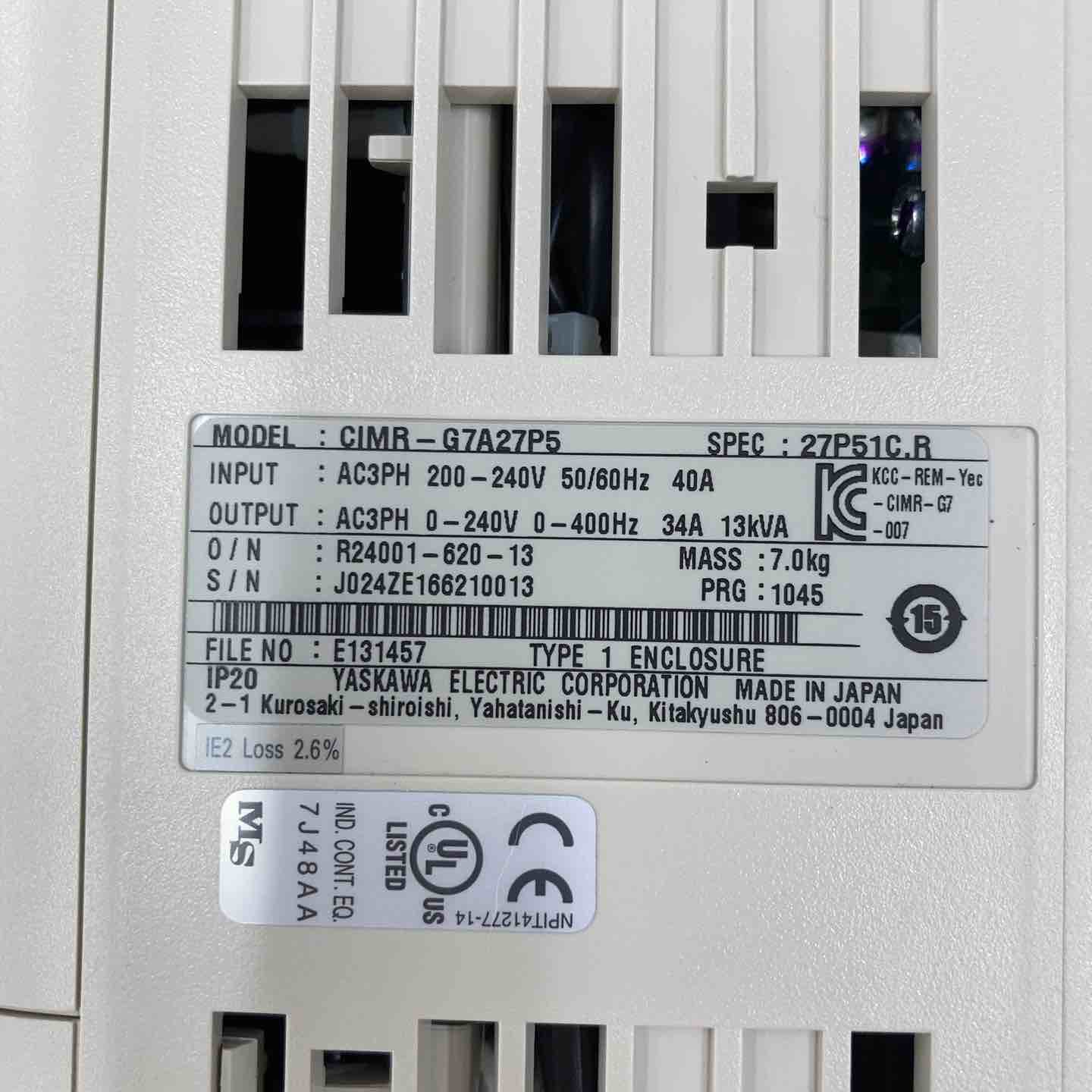 ▽YASKAWA 安川電機 Varispeed G7 CIMR-G7A25P5 インバータ 2024年製