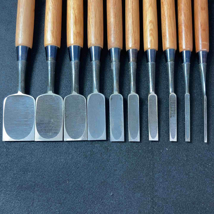 【中古美品】鑿(のみ) 〇栄 別誂追入組鑿10本組 赤樫 和工具 ノミ 未使用長期保管品 【東大和店】
