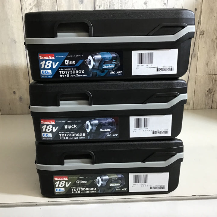 【未使用品】★makita マキタ 18V 充電式インパクトドライバ TD173フルセット 3台セット 青 黒 オリーブ ★送料無料★【戸田店】