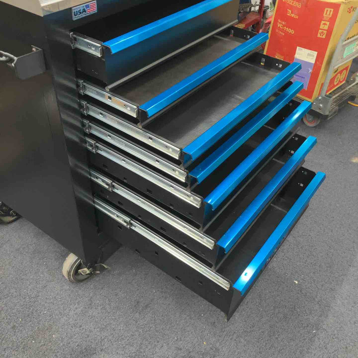 【店頭受取り限定】MACTOOLS マックツール 7ドロワー（7段）シングルバンク ロールキャビネット E2722-B-FBBL アルミ天板付き【柏店】