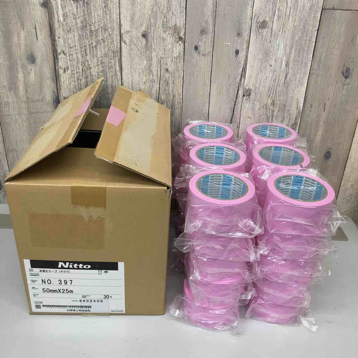 ▼日東電工(Nitto)床養生テープ さくら色 No.397 30巻 1箱 50mm×25ｍ 長期保管品【戸田店】