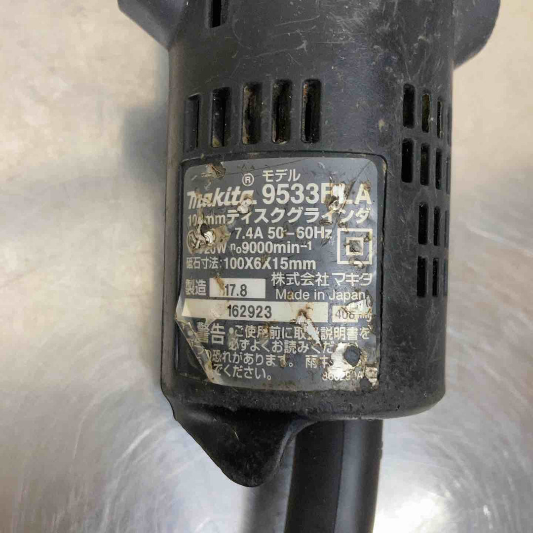【中古品】☆マキタ(makita) ディスクグラインダ 低速高トルク ブレーキ付 100mm 9533BLA ピンレンチ、砥石付き♪【柏店】