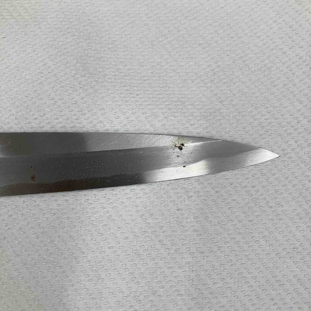 【中古美品】堺金重刃物 柳刃包丁 刃長300mm 水牛柄 本カスミ研 未使用 サビあり【柏店】