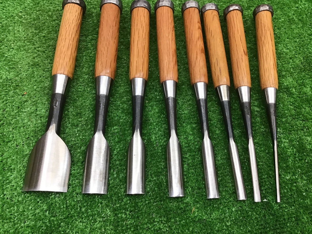 正道　木彫り　深外丸　鑿　8本組　3,6,9,12,15,18,24,42mm 保管品・錆有【富山店】♪Y5