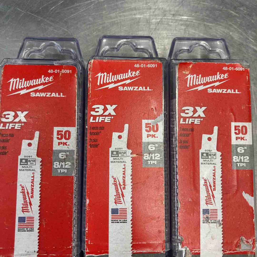 【未使用品】 ミルウォーキー(Milwaukee) レシプロソーブレード 6インチ 8/12TPI 25枚入り 48-01-6091 3箱まとめ売り 未開封 【東大和店】