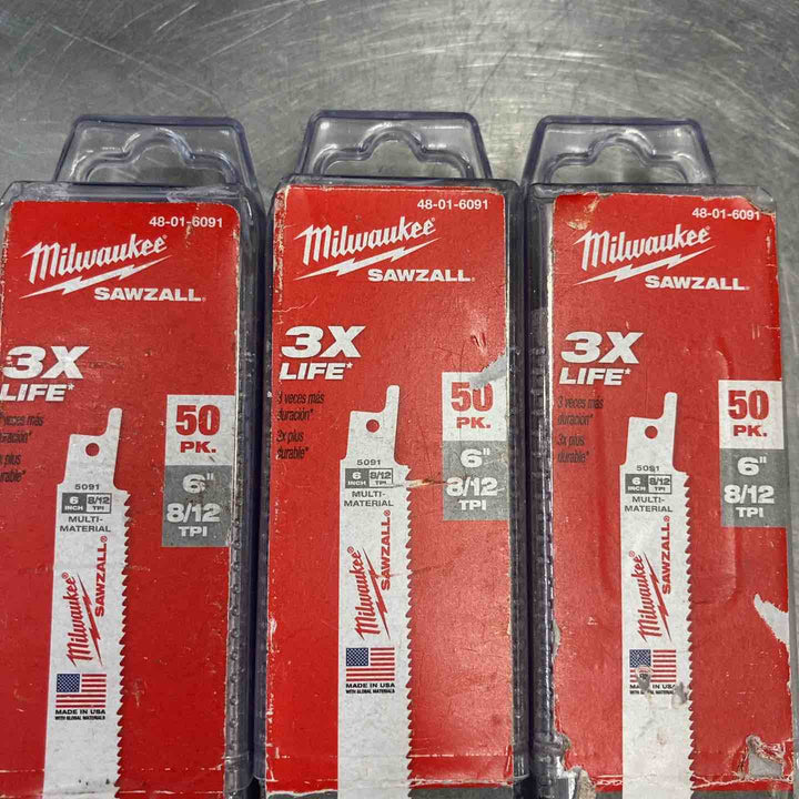 【未使用品】 ミルウォーキー(Milwaukee) レシプロソーブレード 6インチ 8/12TPI 25枚入り 48-01-6091 3箱まとめ売り 未開封 【東大和店】