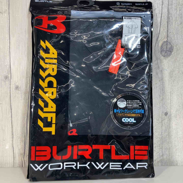 ◇BURTLE バートル エアークラフト半袖ブルゾン(ユニセックス) 春夏用 ブラック AC2086 35 3XLサイズ ブルゾンのみ【戸田店】