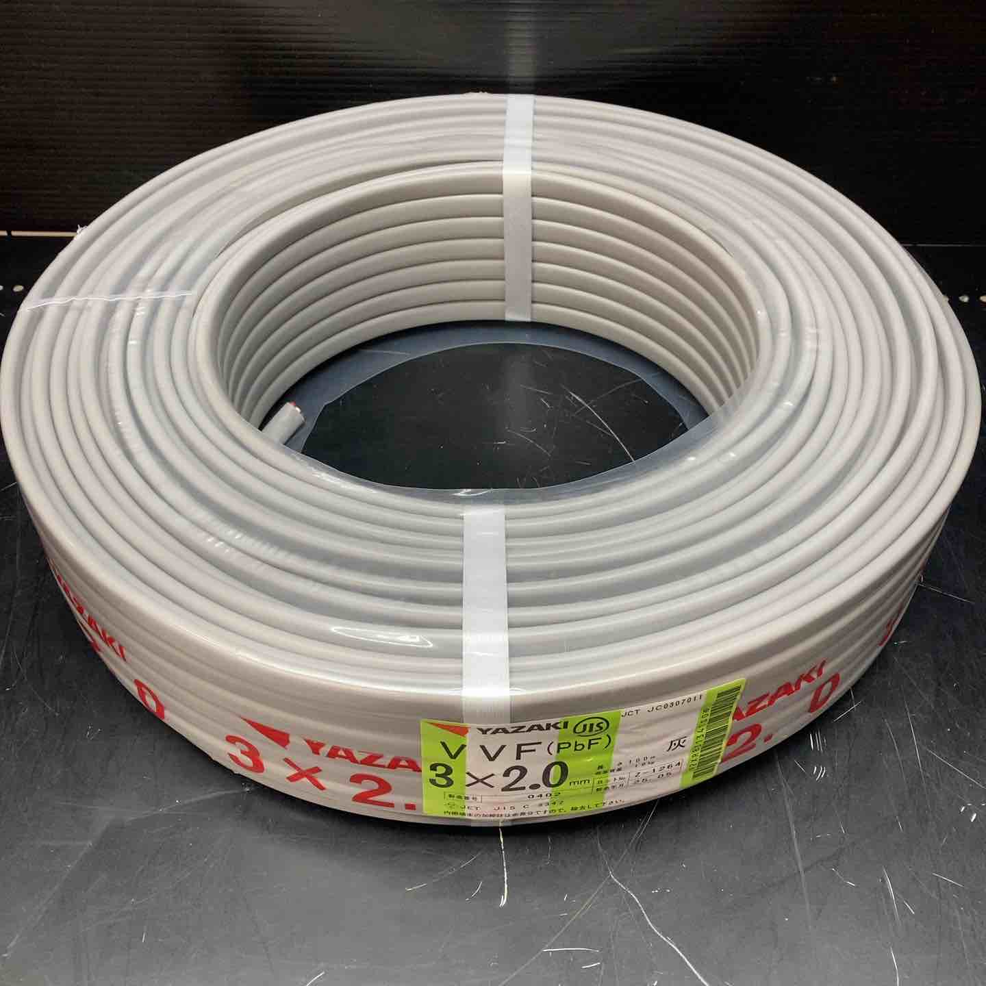 ◇矢崎 VVFケーブル 2.0mm×3芯 100m巻 (灰色) VVF2.0mm×3C×100m YAZAKI