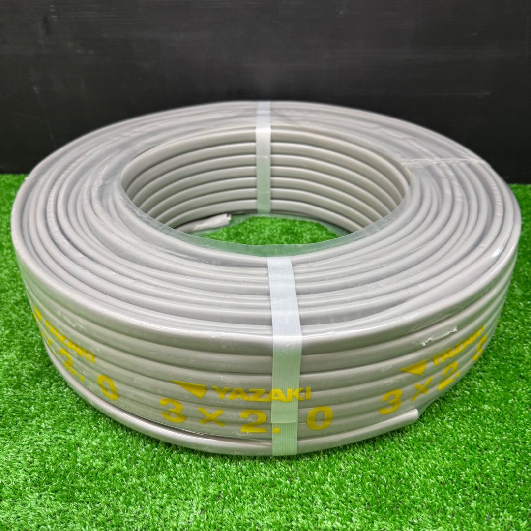 【未使用】 YAZAKI 矢崎 3×2.0 VVFケーブル  黒白緑  灰 100m 16kg 2026年4月製造【電材館越谷店】