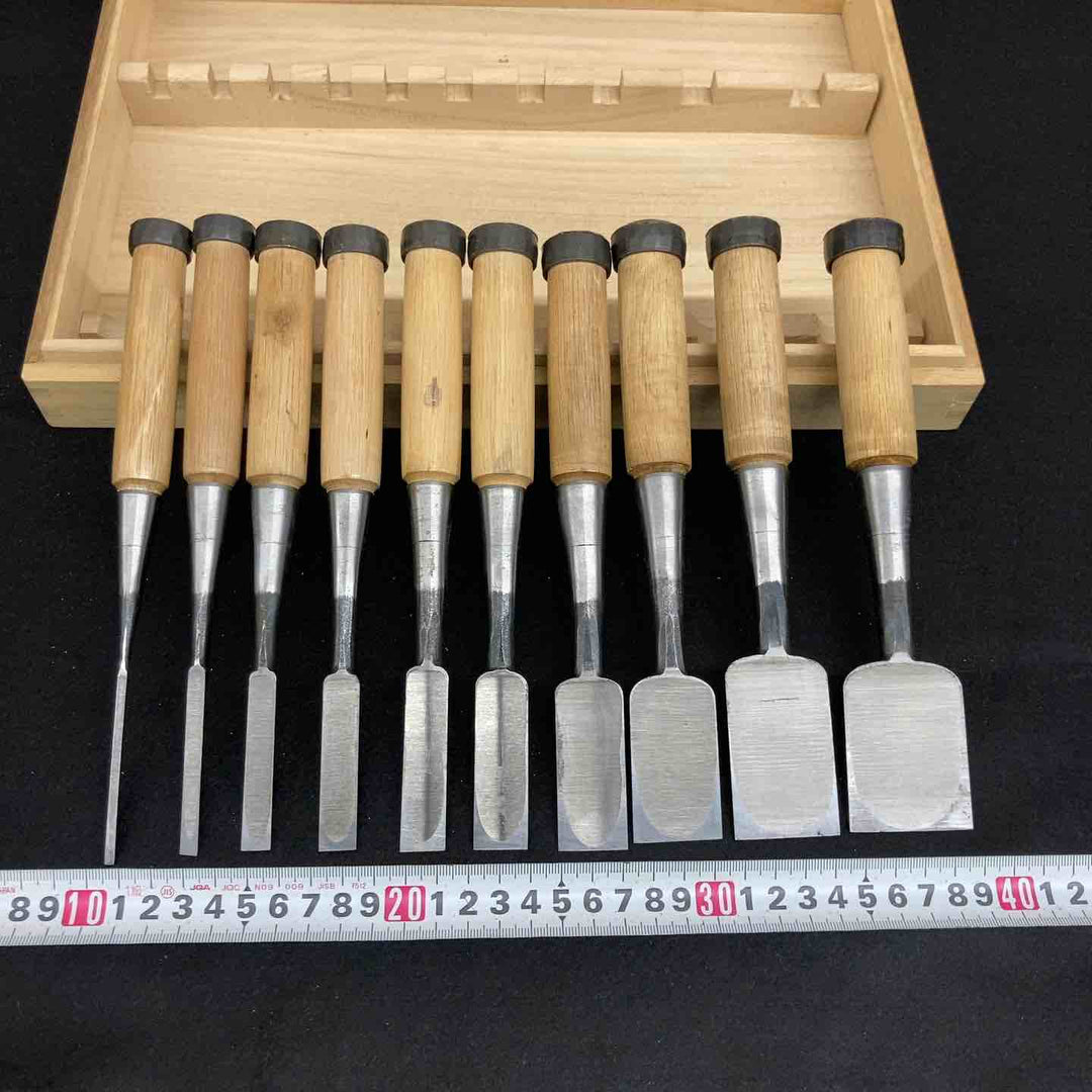 【中古品】 鑿(のみ) 三代目 千代鶴貞秀 別誂 追入十本組 ※希少品 【東大和店】