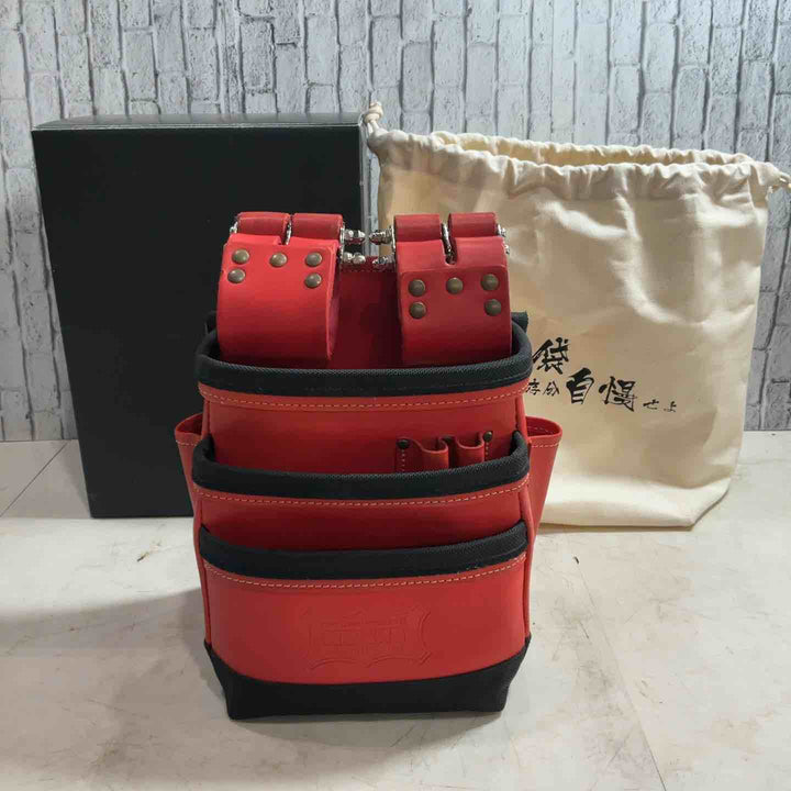 ニックス 総ヌメ革使用3段腰袋 チェーンタイプ／バリスティック補強仕上げ KNB-301DDX カスタムカラー レッド【川口店】
