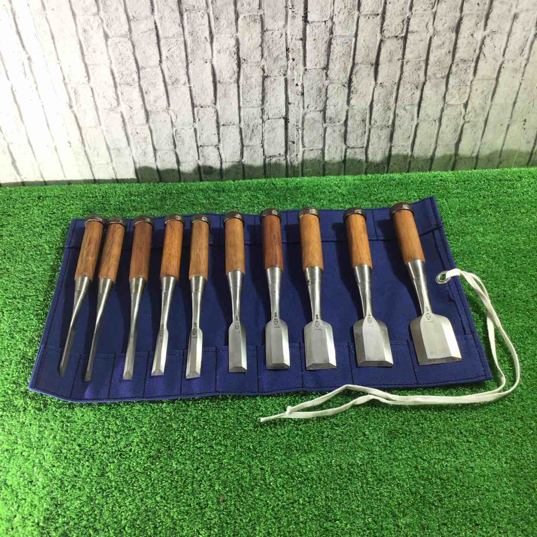 助丸 ハイス鋼 追入鑿10本組 赤樫柄 収納袋付属 【川口店】