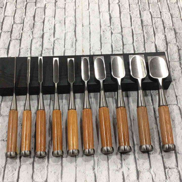 輝久 追入鑿 10本組 赤樫柄 本体のみ 【川口店】