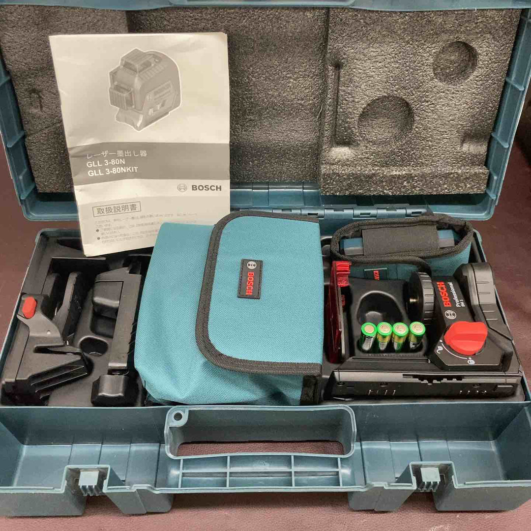 【中古美品】 ボッシュ(BOSCH) 360° レッドレーザー墨出し器 GLL3-80NKIT型 受光器・三脚BT150付き 未使用長期保管品 【東大和店】