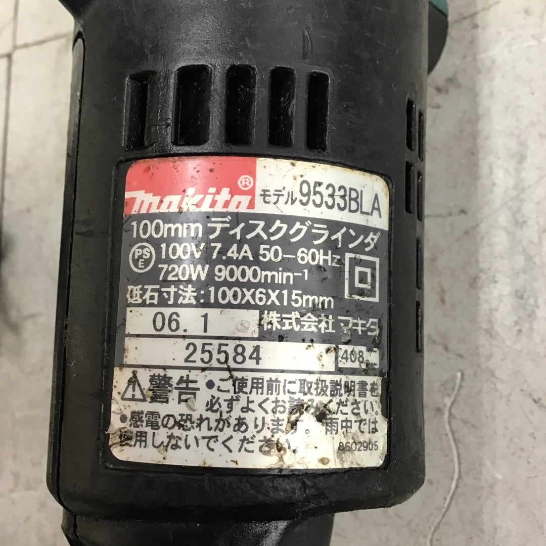 【現状品】 マキタ/makita ディスクグラインダ 低速高トルク ブレーキ付 100mm 9533BLA 【鴻巣店】