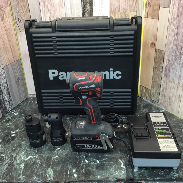 〇パナソニック 充電インパクトドライバー EZ1PD1 デュアル(14.4V/18V対応)+BRAIN 電子クラッチ搭載 18V高容量5.0Ah電池パック×2個・充電器・アタッチメント・プラスチックケース付 EXENA Pシリーズ レッド EZ1PD1J18A1R【八潮店】