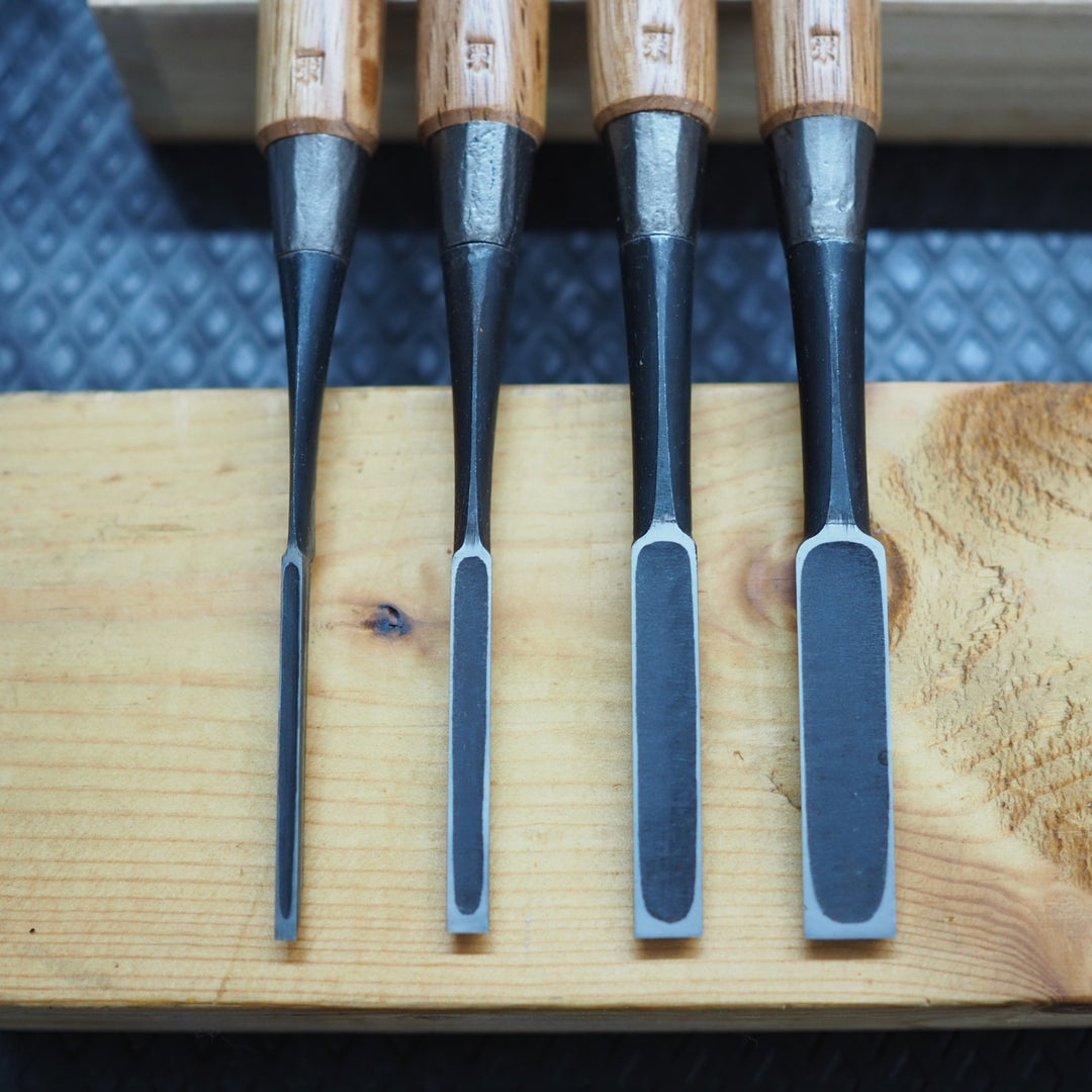 長期保管品 面取追入鑿　「左市弘」　 赤樫柄10本組【鴻巣店】