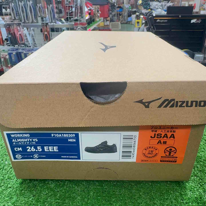 【未使用・サイズ26.5cm】 ミズノ 安全靴 オールマイティ VS 軽量 紐 メッシュ F1GA180309 ブラック/シルバー 26.5cm 【桶川店】