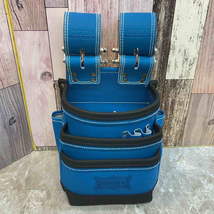 【未使用品】KNICKS/ニックス 腰袋 3段 最高級硬式グローブ革 チェーン式 ブルーKGBL-301DDX【八潮店】