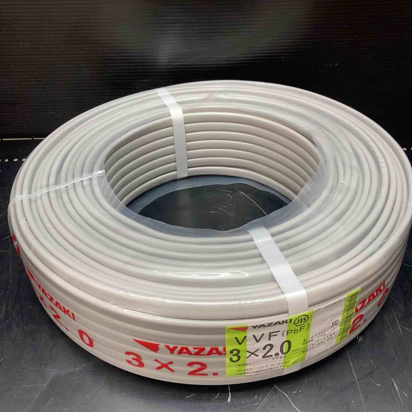 ◇矢崎 VVFケーブル 2.0mm×3芯 100m巻 (灰色) VVF2.0mm×3C×100m YAZAKI