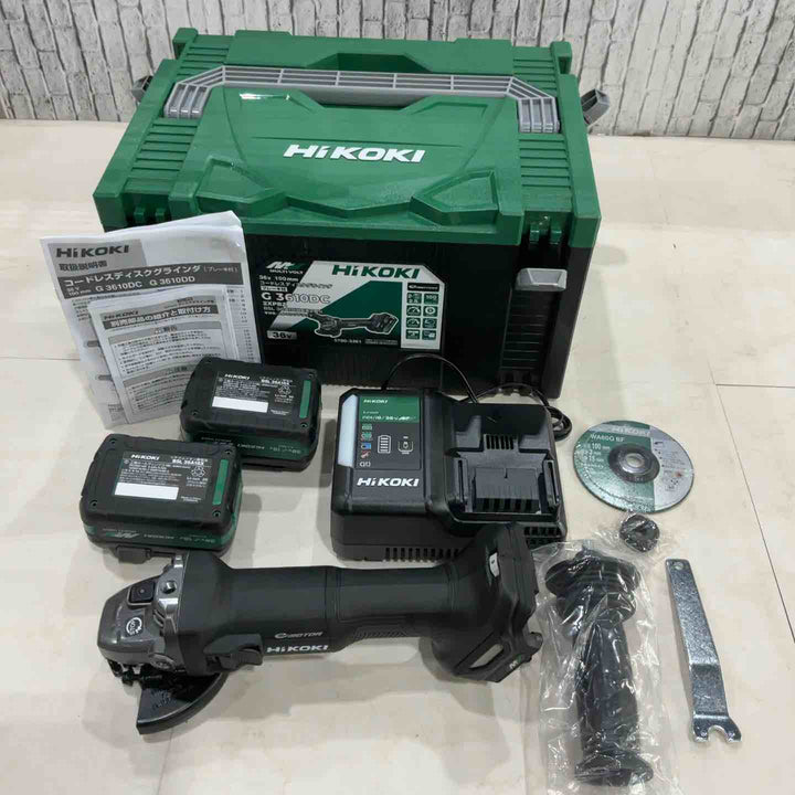 ◇HiKOKI(ハイコーキ) 36V 充電式 ディスクグラインダ G3610DC ブラック トイシ径100mm スライドスイッチ 蓄電池2個・充電器・ケース付 G3610DC(2XPBZ)【川口店】