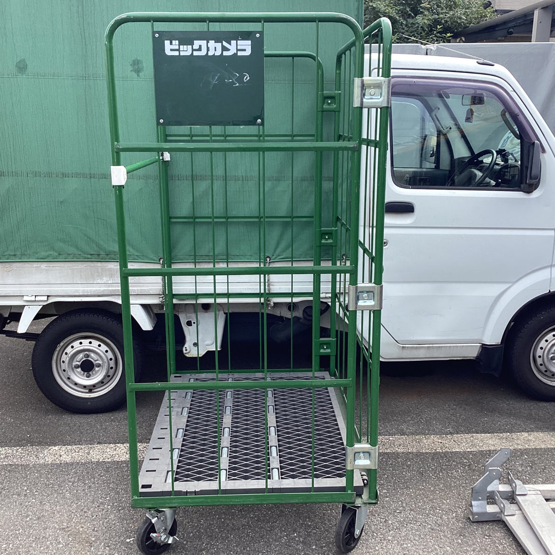 【店頭受取り限定】　大カゴ車 緑 底板樹脂タイプ 幅110cm 奥行80cm 高さ170cm かご台車【東大和店】