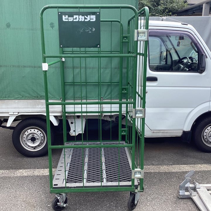 【店頭受取り限定】　大カゴ車 緑 底板樹脂タイプ 幅110cm 奥行80cm 高さ170cm かご台車【東大和店】