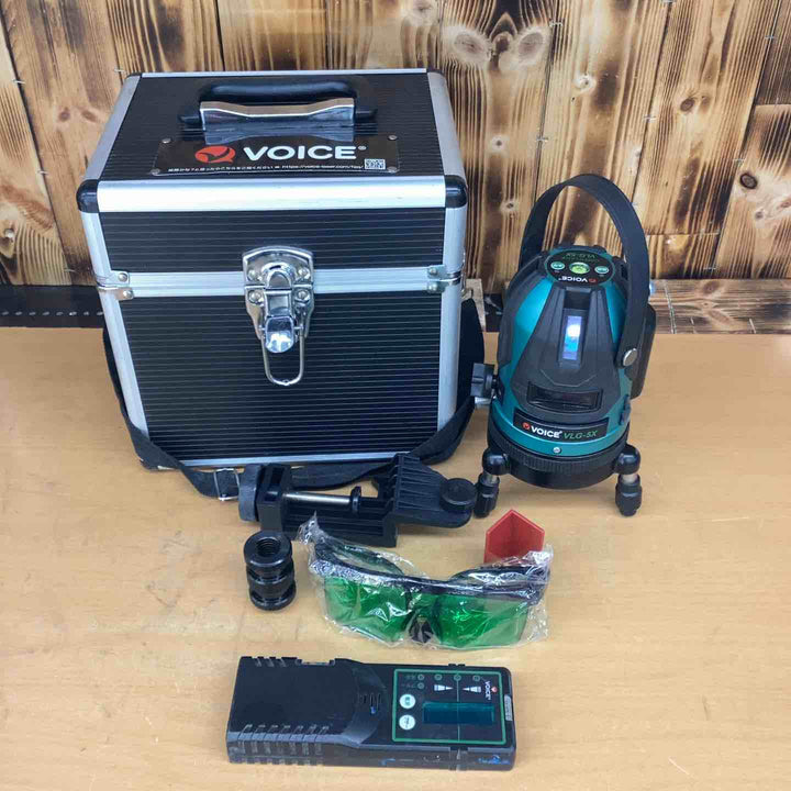 ◇VOICE レーザー墨出し器 5ライングリーンレーザー 矩十字・横 VLG-5X 受光器付【越谷店】