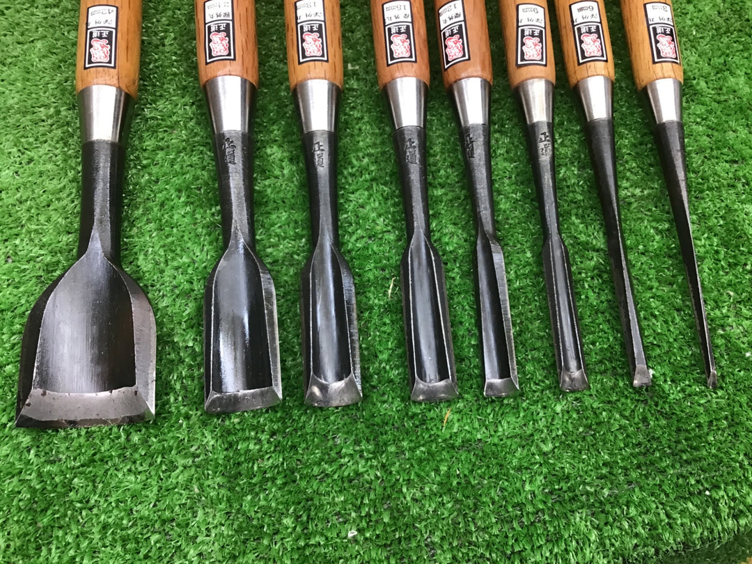 正道　木彫り　深外丸　鑿　8本組　3,6,9,12,15,18,24,42mm 保管品・錆有【富山店】♪Y5