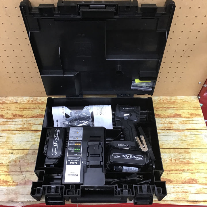 〇パナソニック 充電インパクトドライバー EZ1PD1 +BRAIN 18V5.0Ahバッテリー2個 アタッチメント付 EXENA Pシリーズ ブラック EZ1PD1J18A1B【川崎店】