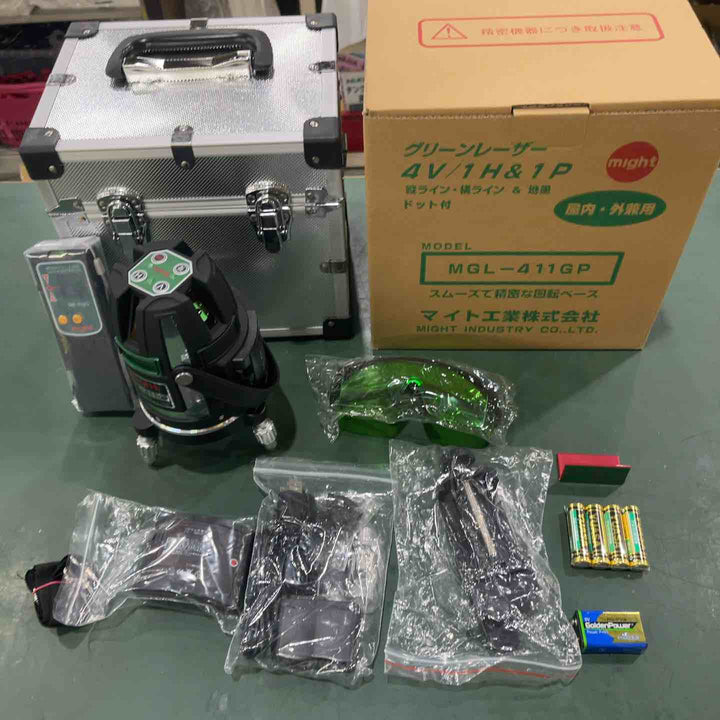 ◇マイト工業(might) グリーンレーザー墨出し器 MGL-411GP 矩十字・横 受光器・三脚セット【川口店】
