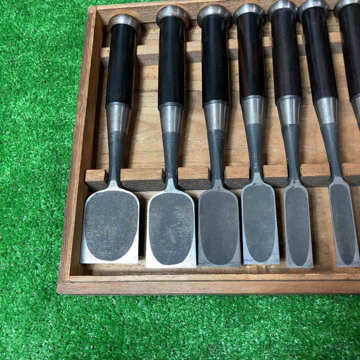 【未使用保管品】圓山五郎作 「孝弘」 十本組鑿 在銘 黒檀柄【岩槻店】