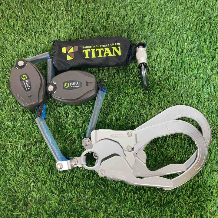 ◇タイタン(TITAN) REELOCKmini(リーロックミニ)ロック装置付き巻取器タイプ1ランヤード HL-HW-130型 ダブル フルハーネス型/胴ベルト型兼用 新規格対応【戸田店】