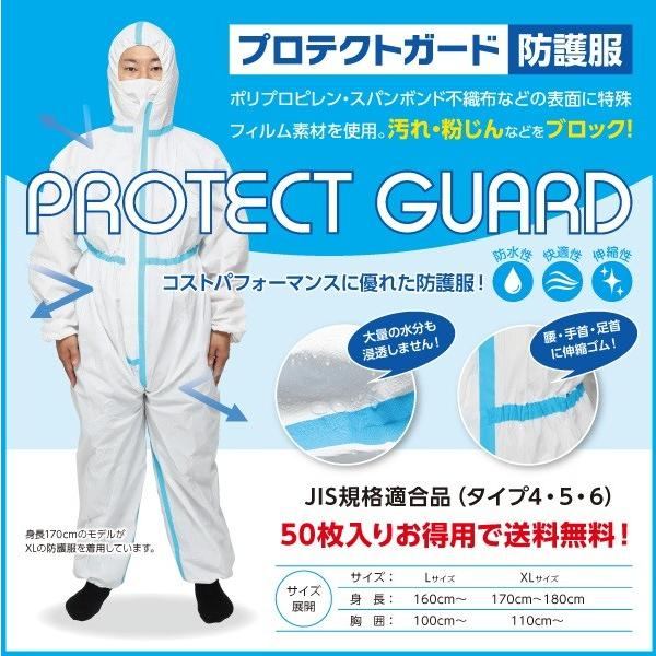 タイベック JIS規格適合 使い捨て防護服 アスベスト医療関係 プロテクトガード XL 50枚入り【川口店】