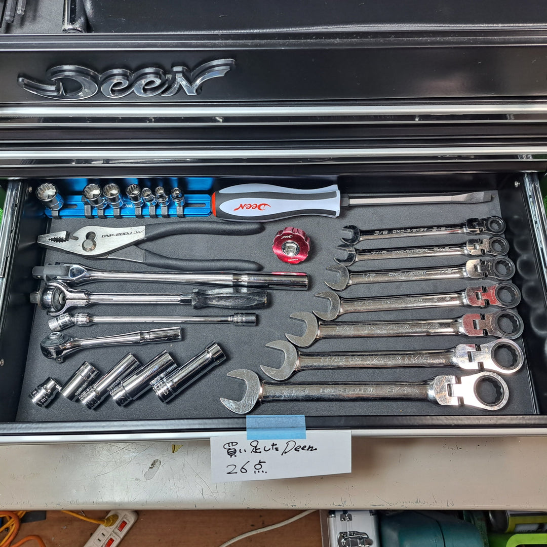 DEEN 3段ツールボックス ディーン インチ エントリーツールセット  ハーレー用工具 初期セット欠品＆買い足しアリ【岩槻店】