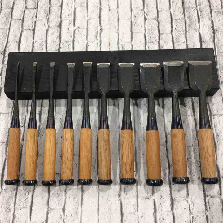 左次弘 追入鑿 10本組 赤樫柄 面取加工 【川口店】