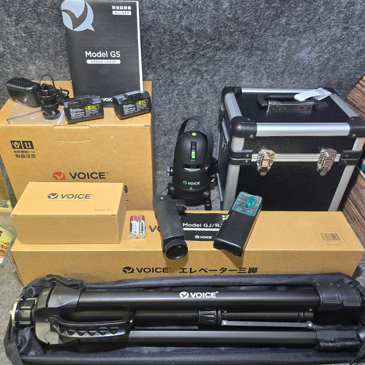 【未使用品】VOICE レーザー墨出し器 5ライン(矩十字・横) グリーンレーザー Model-G5 受光器 三脚つき【桶川店】