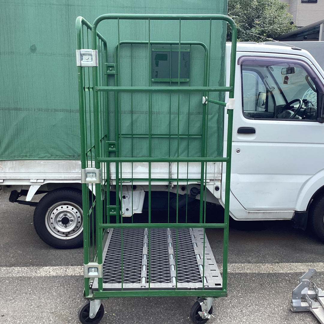【店頭受取り限定】　大カゴ車 緑 底板樹脂タイプ 幅110cm 奥行80cm 高さ170cm かご台車【東大和店】