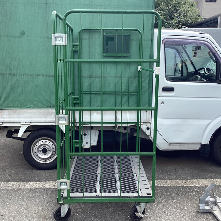 【店頭受取り限定】　大カゴ車 緑 底板樹脂タイプ 幅110cm 奥行80cm 高さ170cm かご台車【東大和店】